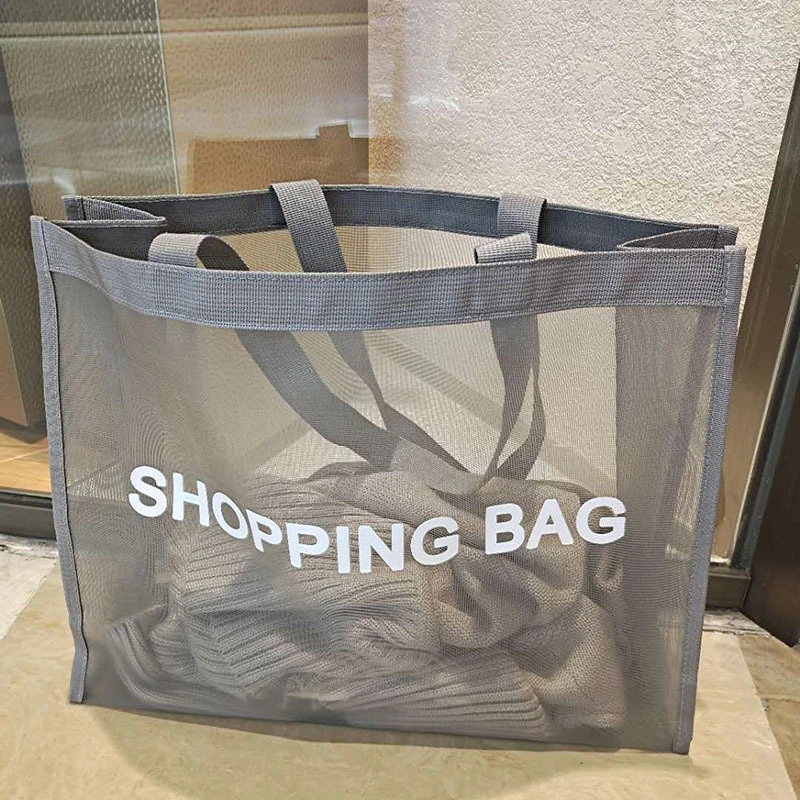 Wholesale Customize Easy Carring Shopping Bag Black Eco-Friendly Reusable Tote Bag Nylon Mesh